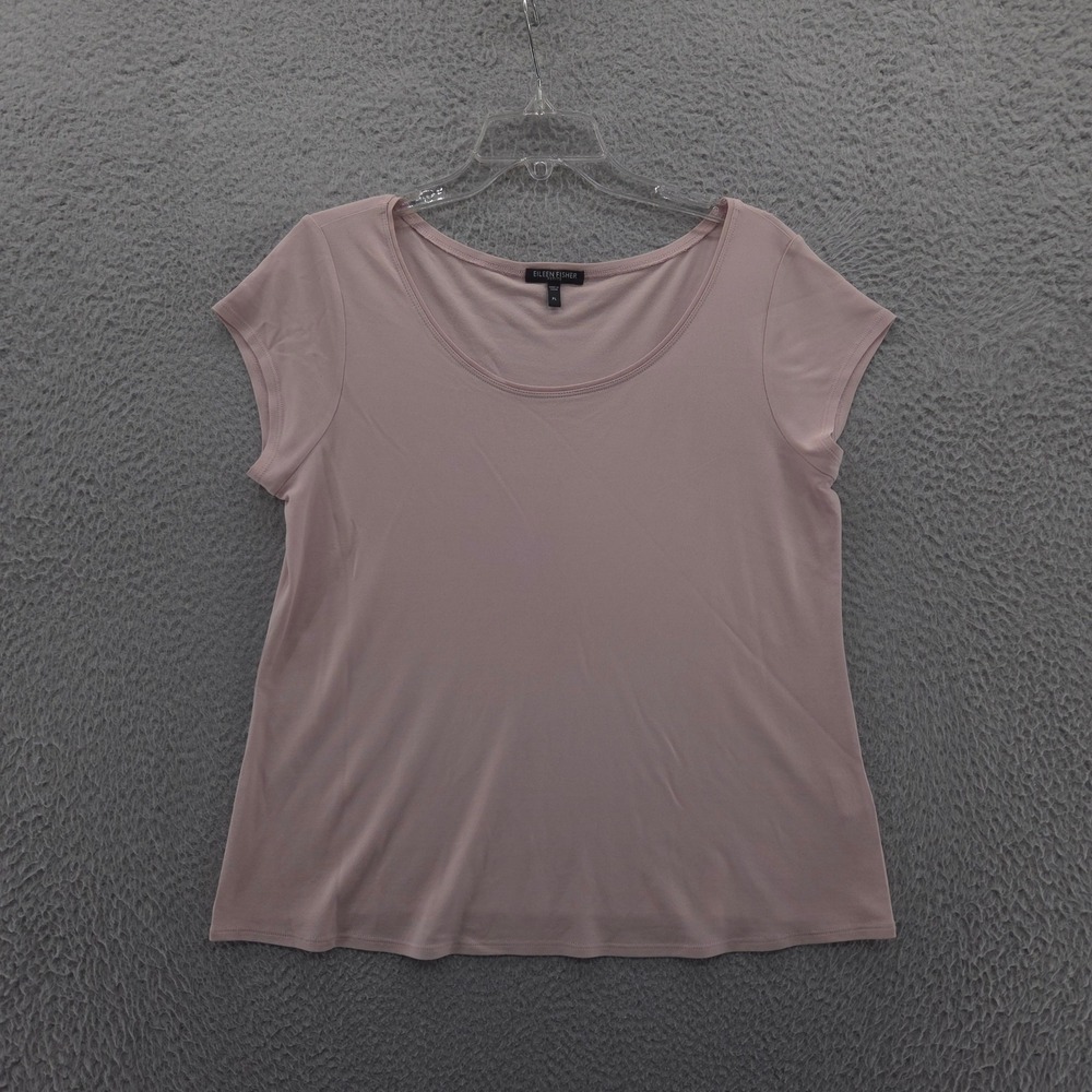 Eileen Fisher Womens Scoop Neck Cap Sleeve Top Large Petite Pale Pink Blouse